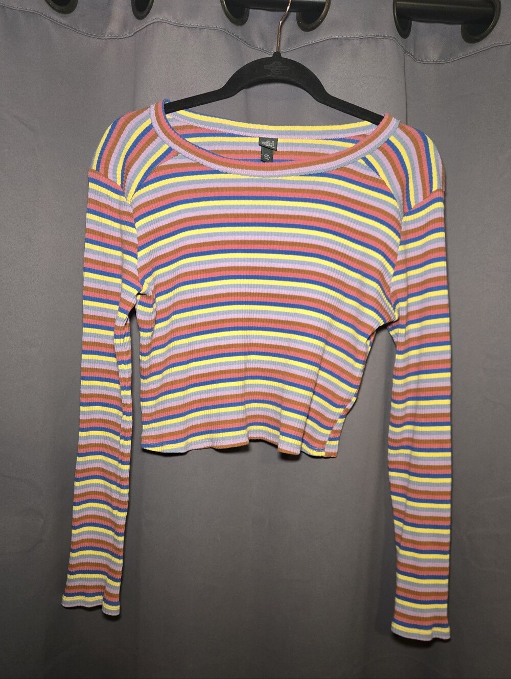 wild fable Multicolor Striped Ribbed Long-Sleeve Crop Top